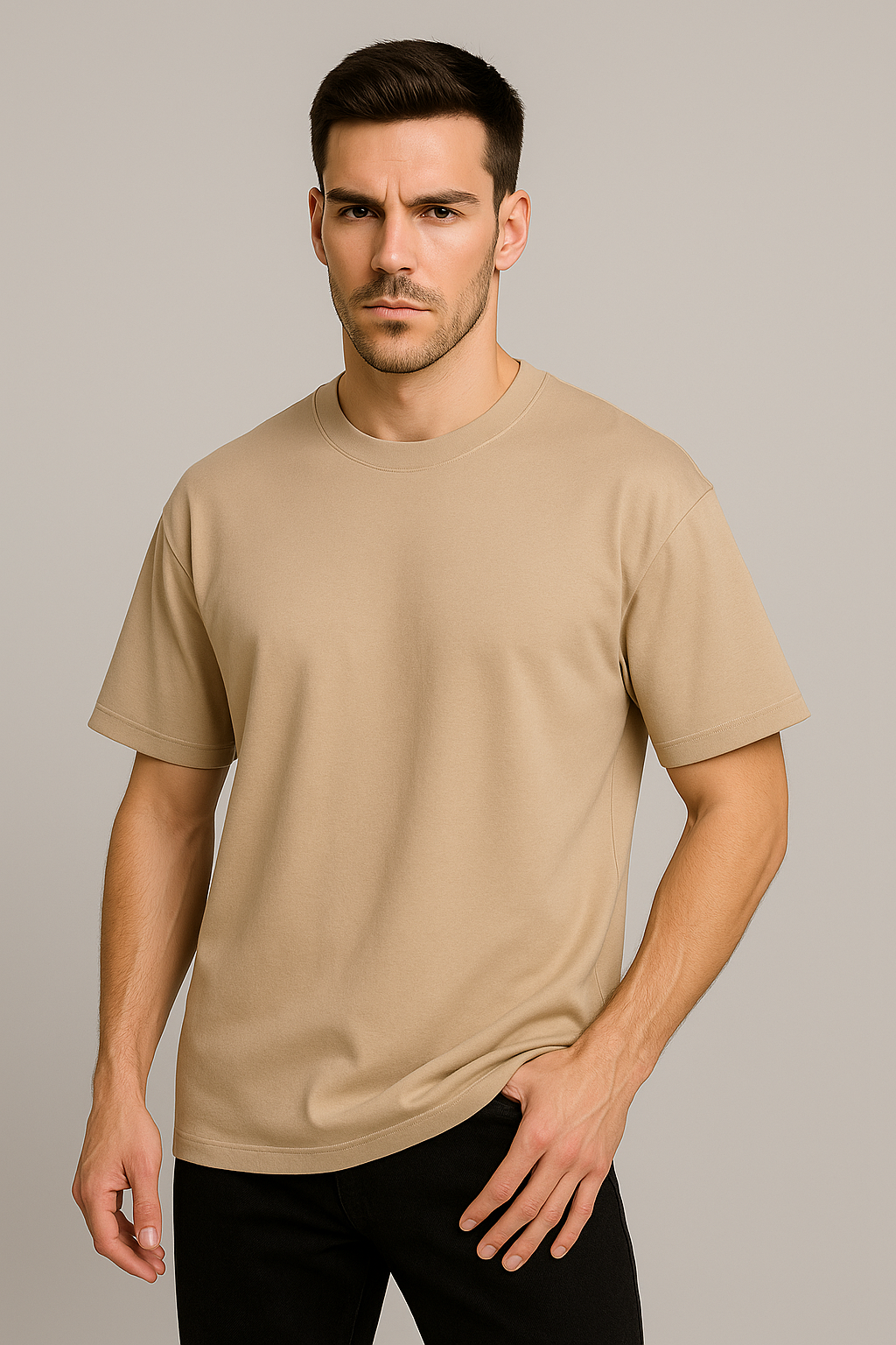 Oversized | Beige Unisex T-shirt | #OD02