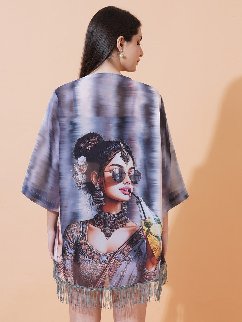 Ai Printed Georgette Fabric Half Sleeve Shrug