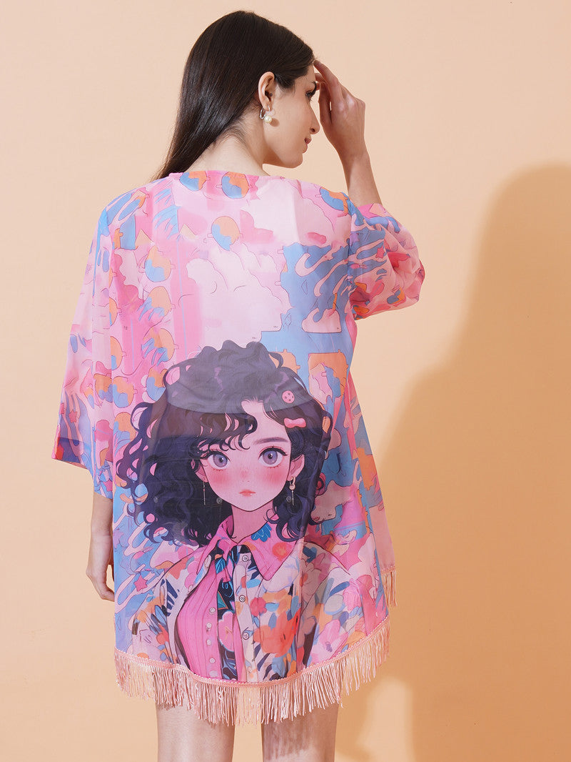 Ai Printed Georgette Fabric Half Sleeve Shrug