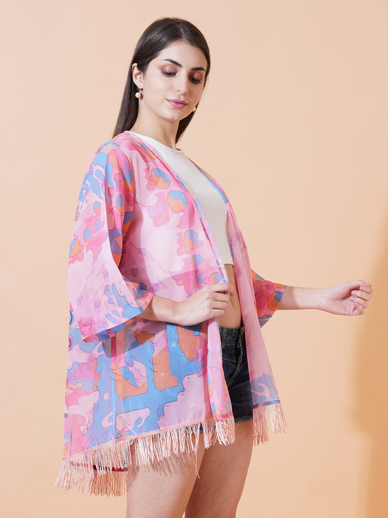 Ai Printed Georgette Fabric Half Sleeve Shrug