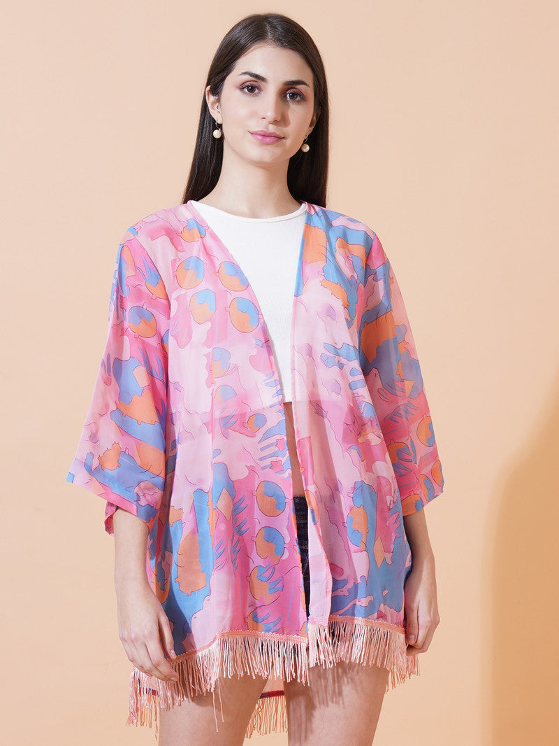 Ai Printed Georgette Fabric Half Sleeve Shrug