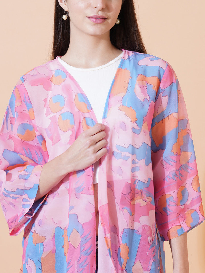 Ai Printed Georgette Fabric Half Sleeve Shrug