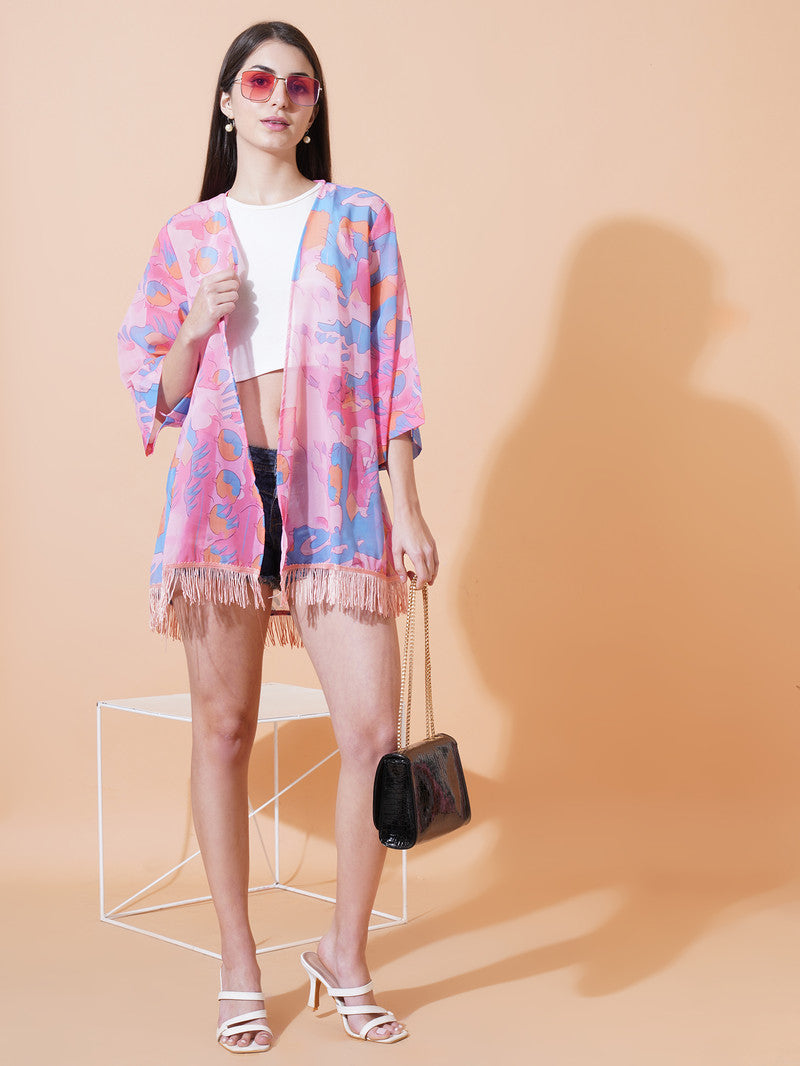Ai Printed Georgette Fabric Half Sleeve Shrug
