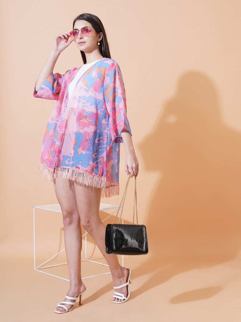 Ai Printed Georgette Fabric Half Sleeve Shrug