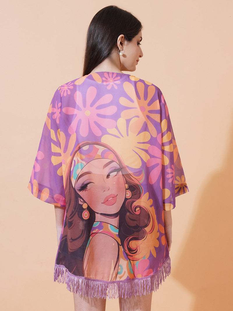 Ai Printed Georgette Fabric Half Sleeve Shrug