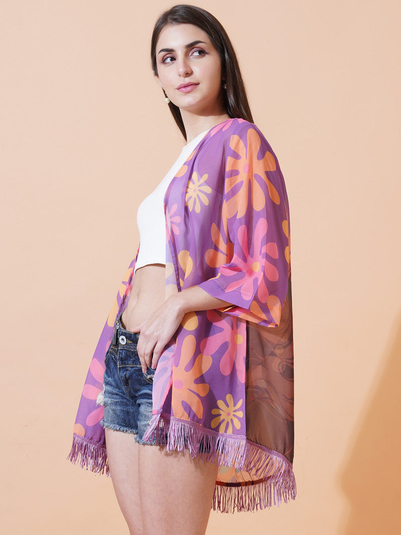 Ai Printed Georgette Fabric Half Sleeve Shrug