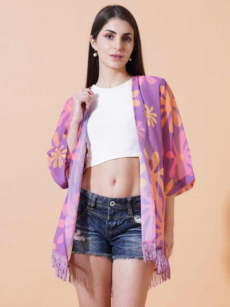 Ai Printed Georgette Fabric Half Sleeve Shrug