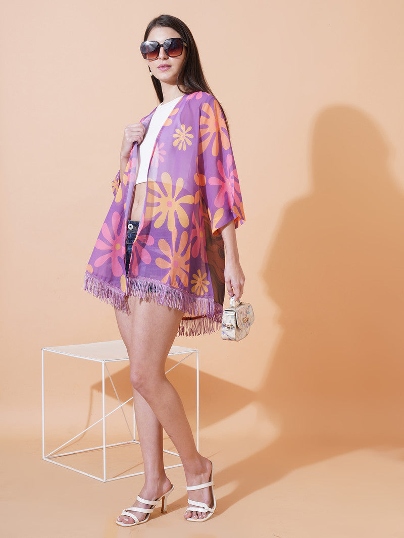 Ai Printed Georgette Fabric Half Sleeve Shrug