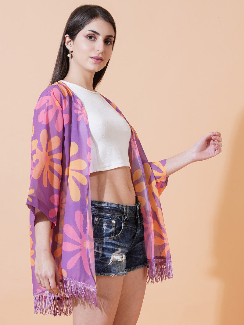 Ai Printed Georgette Fabric Half Sleeve Shrug