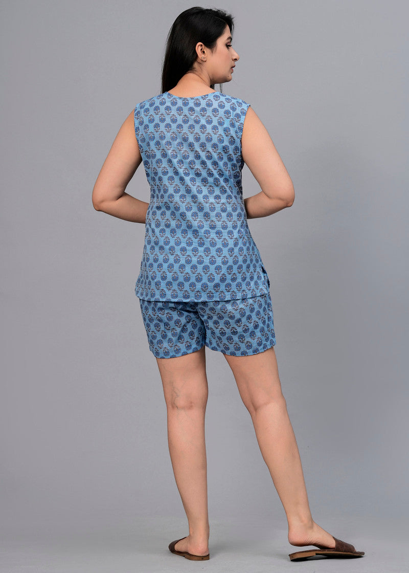 Blue Printed Night Suit