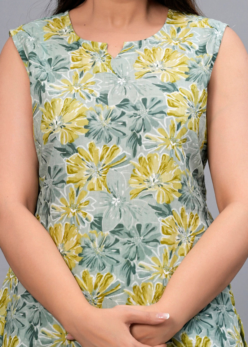 Grey & Green Printed Night Suit