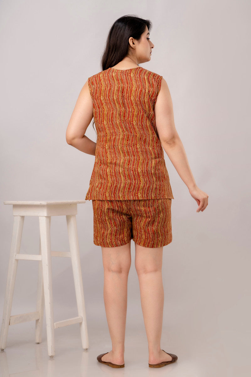 Abstract Maroon Printed Night Suit