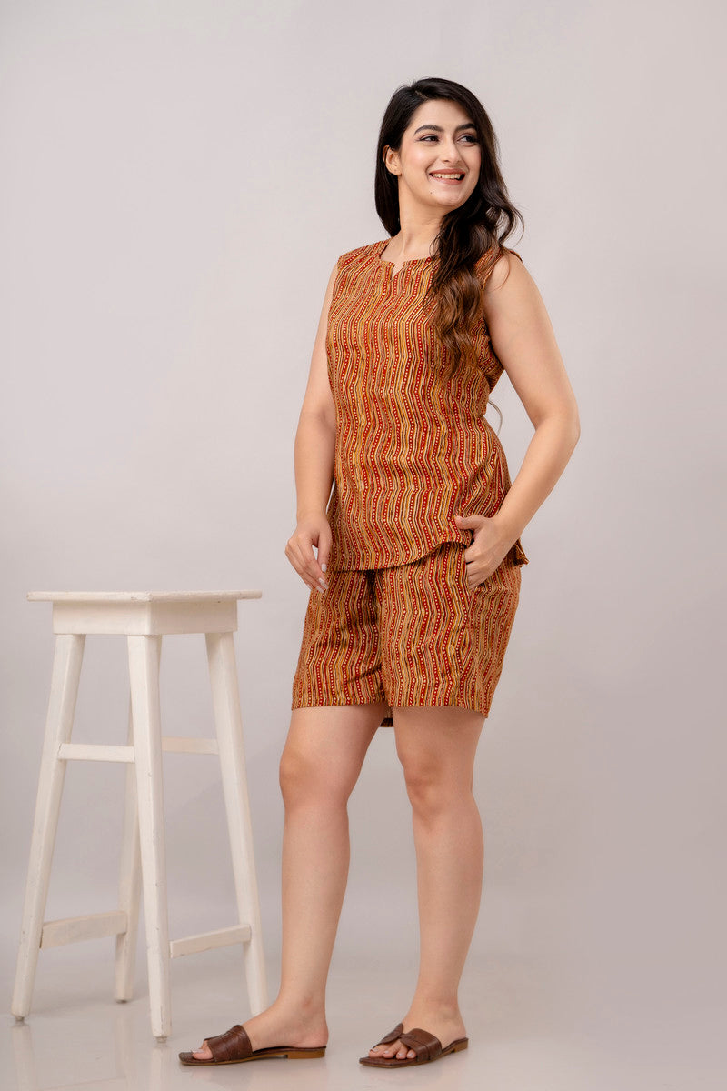Abstract Maroon Printed Night Suit