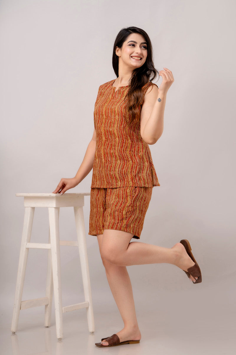 Abstract Maroon Printed Night Suit