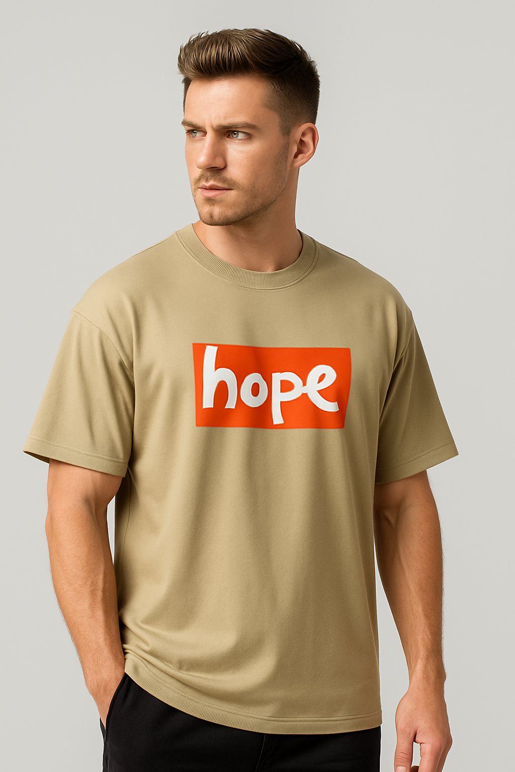 Oversized | Beige Unisex T-shirt | #OD18