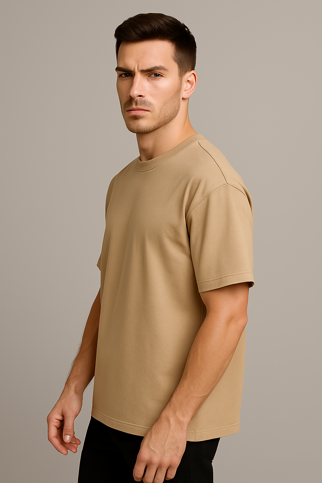 Oversized | Beige Unisex T-shirt | #OD02