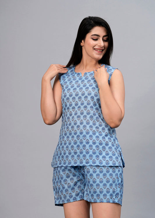 Blue Printed Night Suit