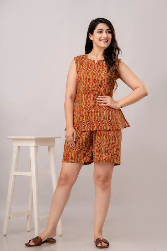 Abstract Maroon Printed Night Suit