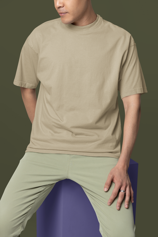 Oversized Beige Plain Men t-shirt-OP6