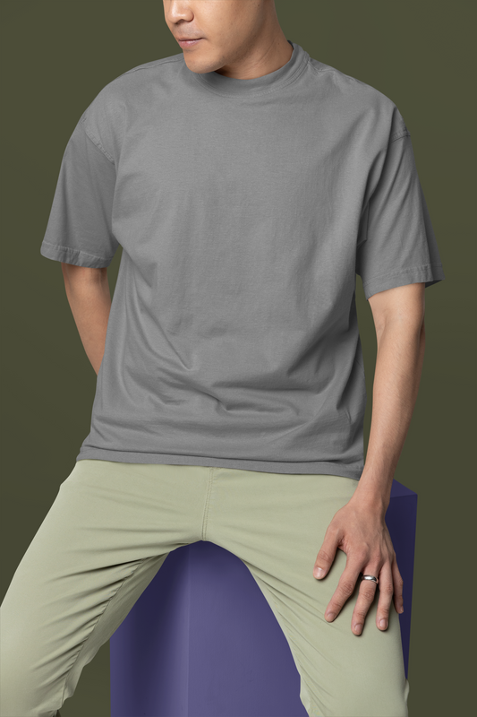 Oversized Gray Plain Men Tshirt-OP4