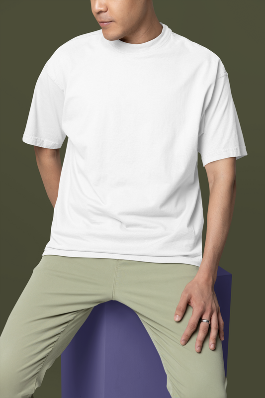 Oversized White Plain Men t-shirt-OP1