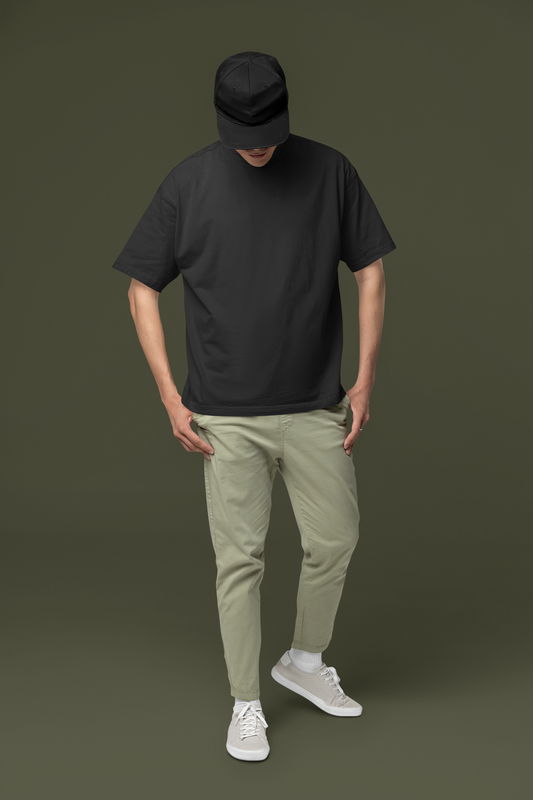 Oversized Black Plain Men Tshirt-OP5