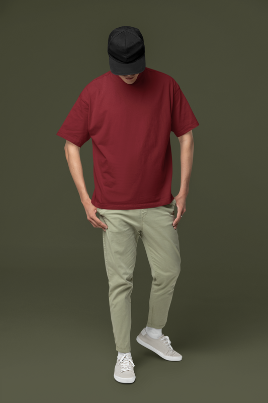 Oversized Maroon Plain Men t-shirt-OP7